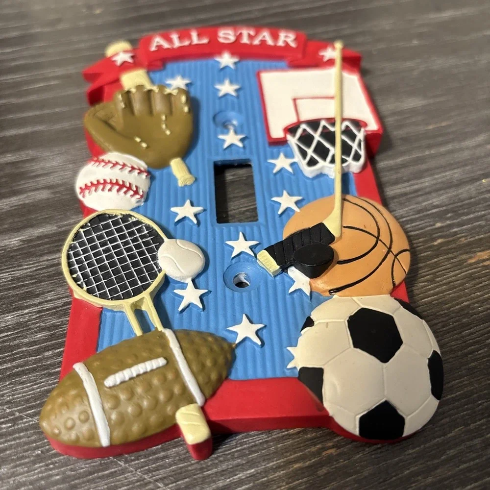 SPORTS LIGHT 3D SWITCH PLATE basebell basketball football soccer hockey tennis